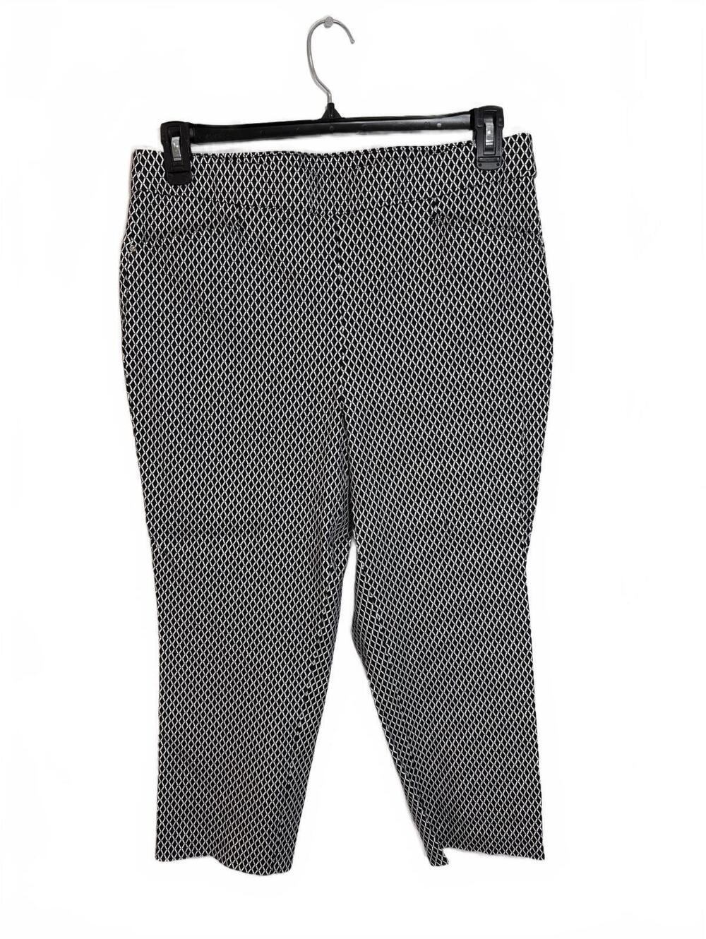 Rafaella Black & White Geometric Stretch Capri Pants - Size 18